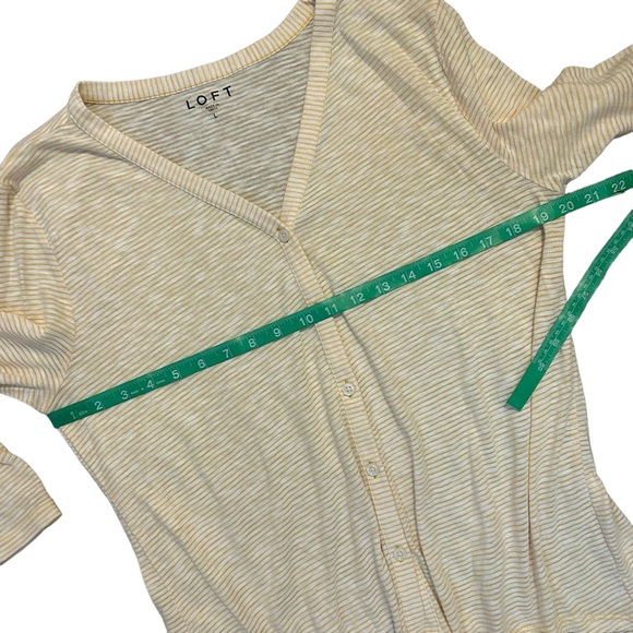 LOFT Long Sleeve Yellow/White Striped Button Down Tie Hem Top - Picture 7 of 10